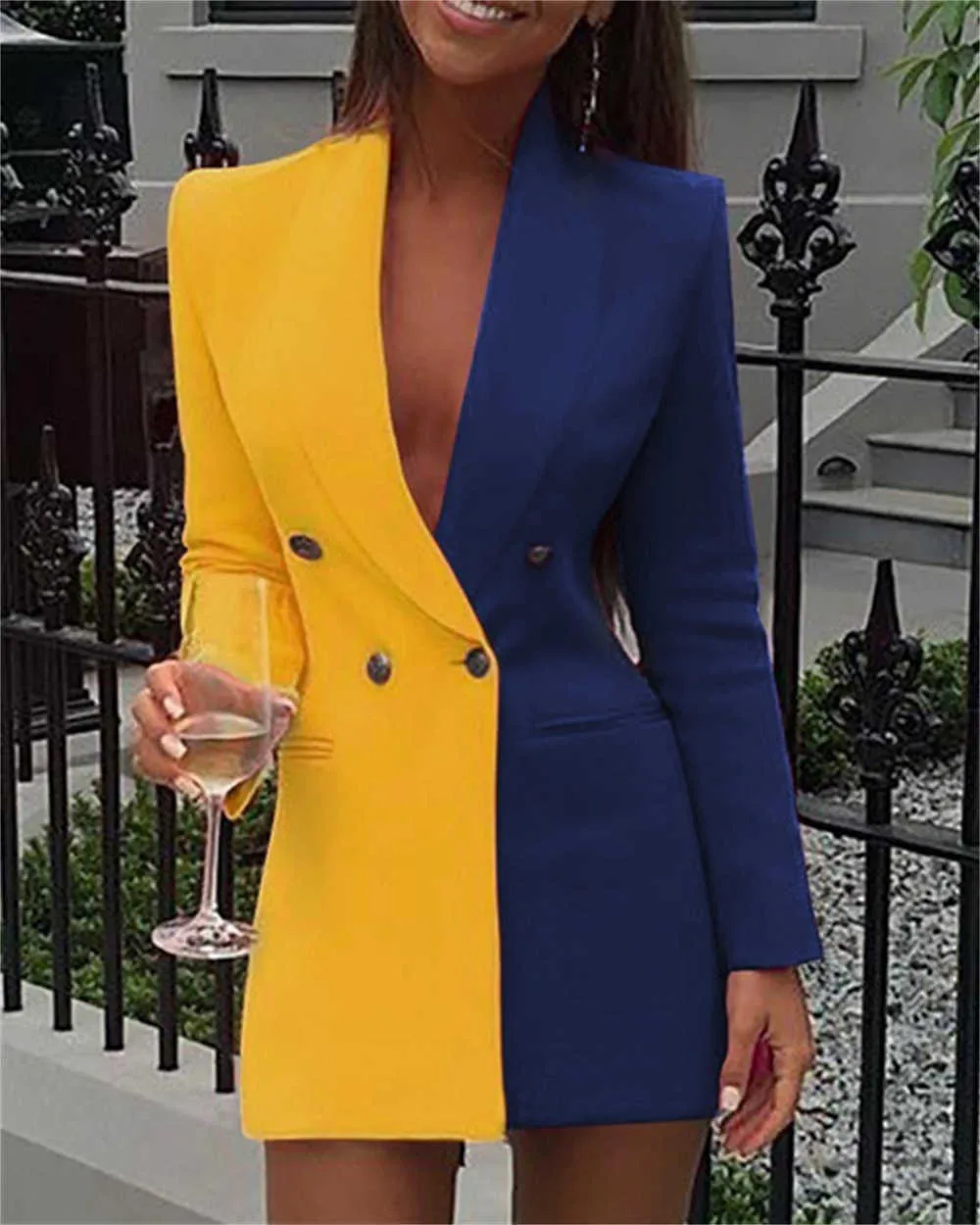 Women's Suits Blazers 2022 European and American new style contrast color stitching OL professional wear V-neck cardigan suit skirt T221027