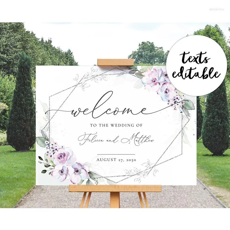 Party Supplies Boho Greenery Wedding Welcome Sign Template With Lavender Roses Custom Floral In Board Country Decor