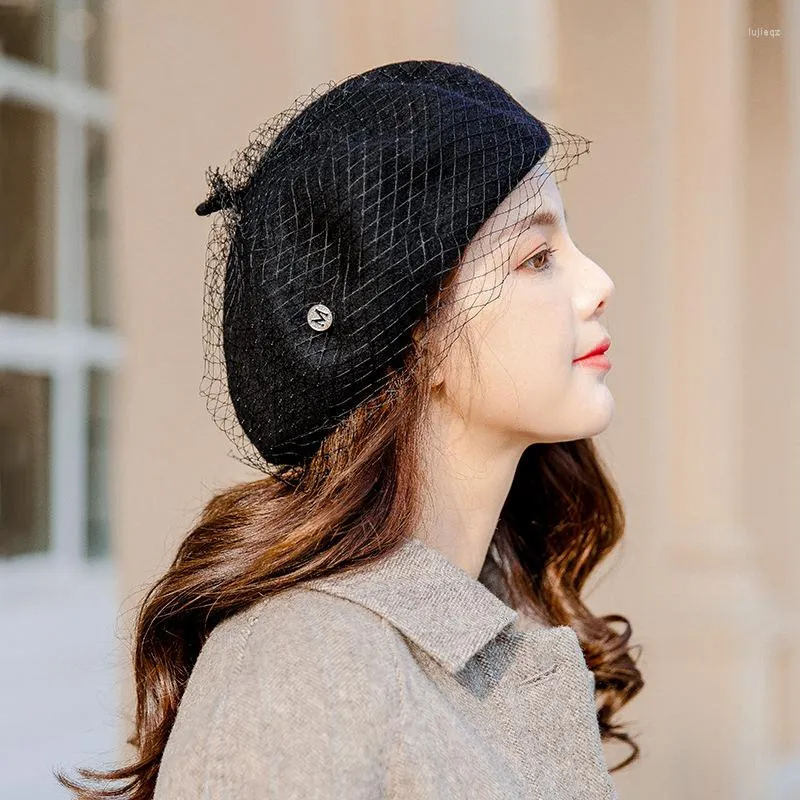 Berets Women Girl Beret Warm Wool Pearl Crystal Winter Beanie Hat Cap Vintage Plain Hats Solid Color Elegant Lady Caps