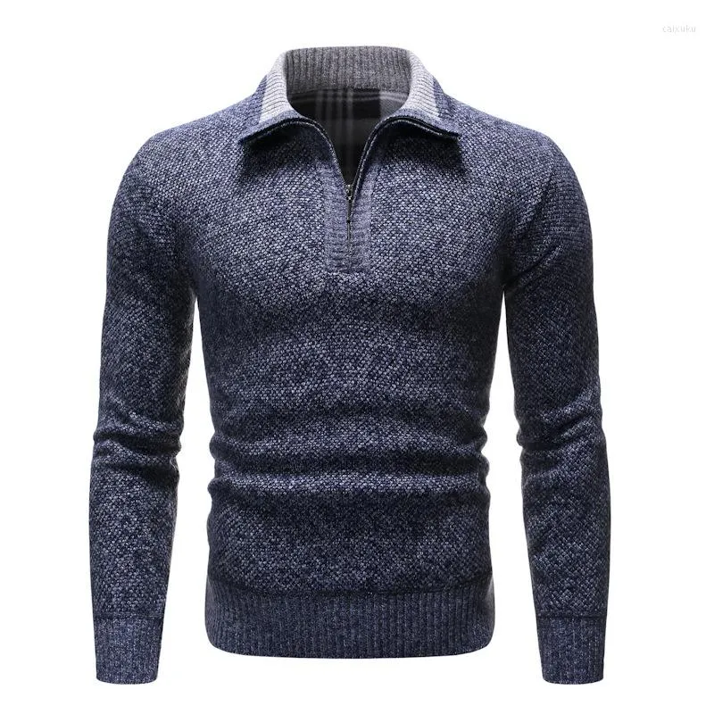 Men's Sweaters Clothes For Men Winter Casual Autumn Half High Collar Zippers Warm Fleece Pullovers Mens Thick Knitted Sweater