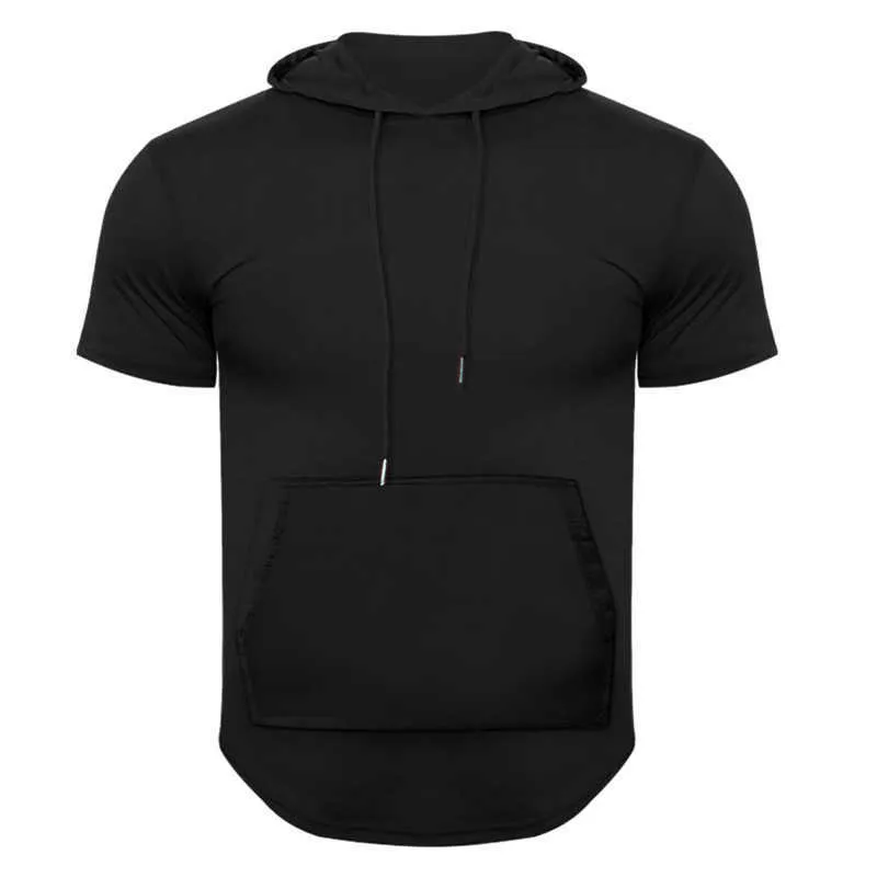 Men's T-Shirts Hip Hop Long Line Mens Pullover Summer Tees Hoodie Short Sleeve Pocket Hoody