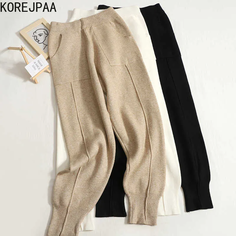 Pantalons pour femmes Capris Korejpaa poche tricoté pantalon décontracté automne Style coréen taille haute élastique pantalon femmes vêtements d'extérieur sarouel solide tendance T221024