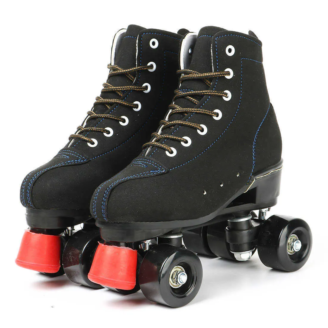 Skrotor Vuxen Artificial Leather Roller Black Double Line Kvinnor Män Två skridskor Patines Unisex Pu 4 Wheels L221014