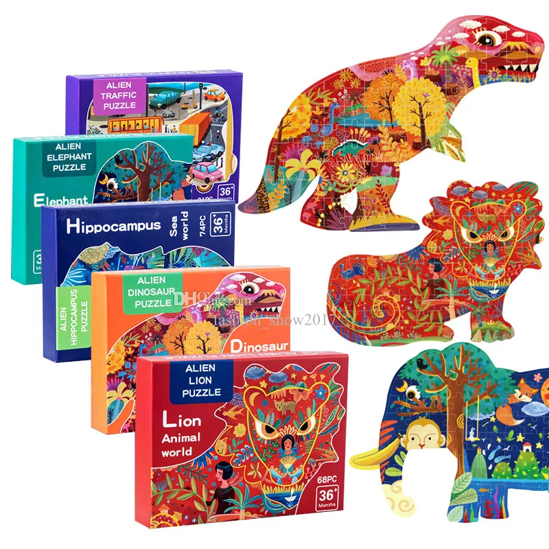 3D Animal bricolage Puzzle en bois jouet Lion dinosaure Animal forme Puzzles pour adultes enfants cadeau d'anniversaire décor à la maison