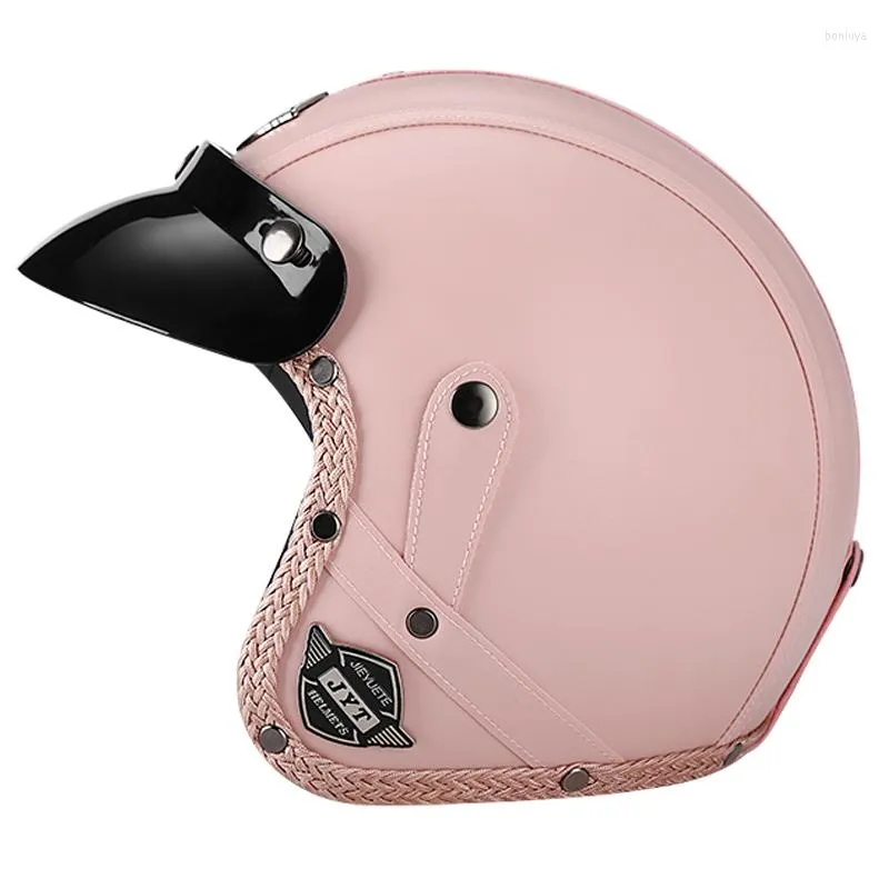 Motorcycle Helmets JYT Men Women Vintage PU Leather Open Face Helmet