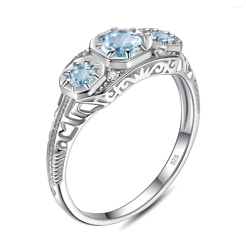 Rings de cluster elegante prata real 925 Aquamarine para mulheres 3 Anniversary para festa de casamento Vintage Luxury Fine Jewelry 2022