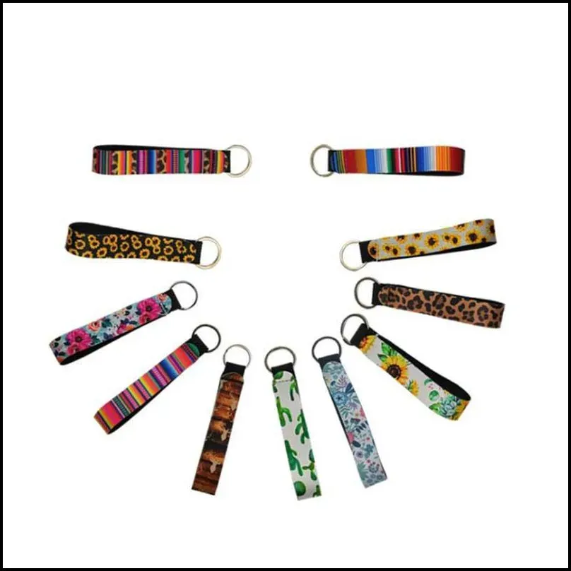 sbr leopard keychains floral printed key chain neoprene key ring wristlet keychain party favor 26 colors