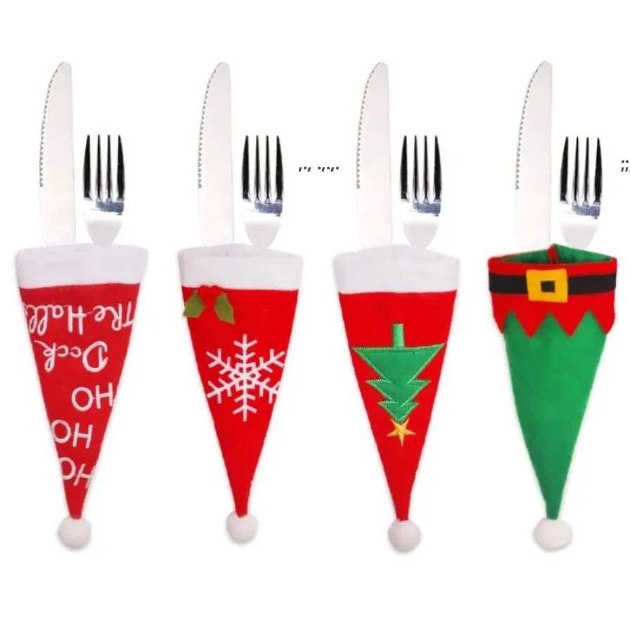 BHC168 Christmas Tableware Holder: Festive & Functional Navidad Decor for Home & Dinner Table, Gift-ready Fork Knife Bag!
