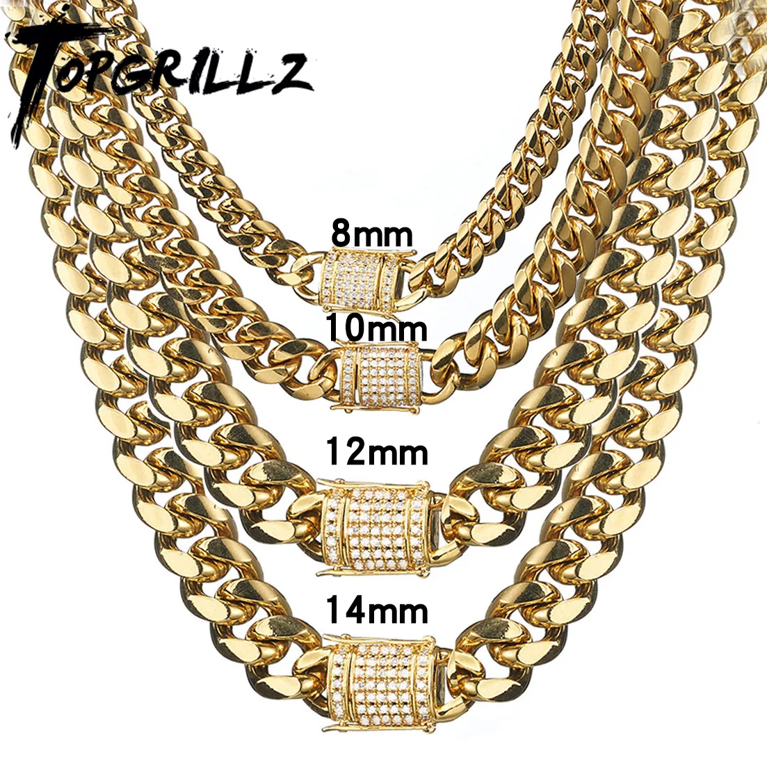 Pendant Necklaces TOPGRILLZ Necklace Bracelet Set 8101214MM STAINLESS STEEL Gold Miami Cuban Curb Chain Hip Hop Fashion Jewelry Gift For Men 221026