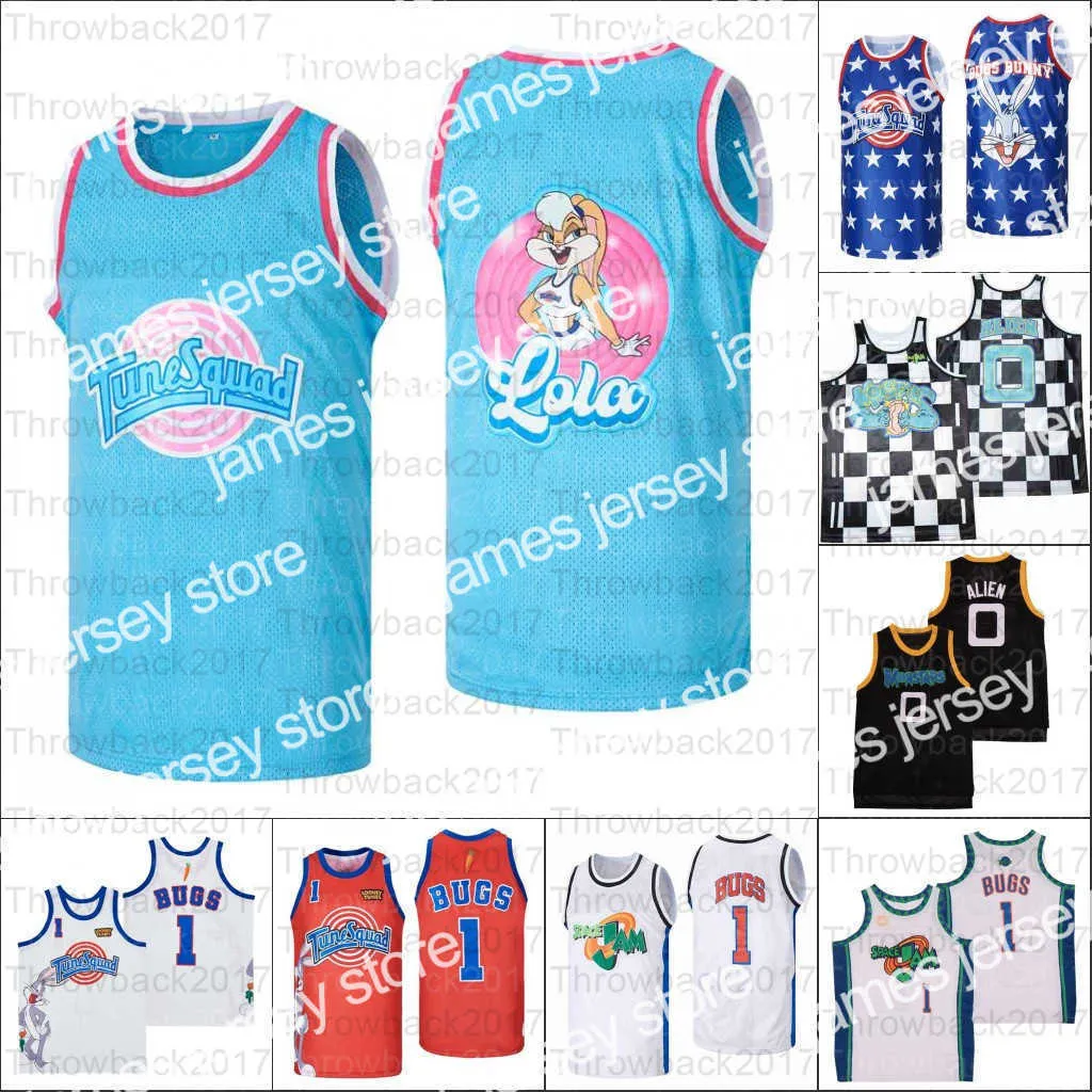 O basquete universitário usa camisas de basquete de camisas de filme, bugs bugs bunny tunesquad preto branco azul verde