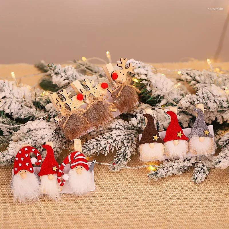 Kerstdecoraties Houtclips Santa Snowman Deer voor huis houten hangers jaar 2023 decoratie po pegs