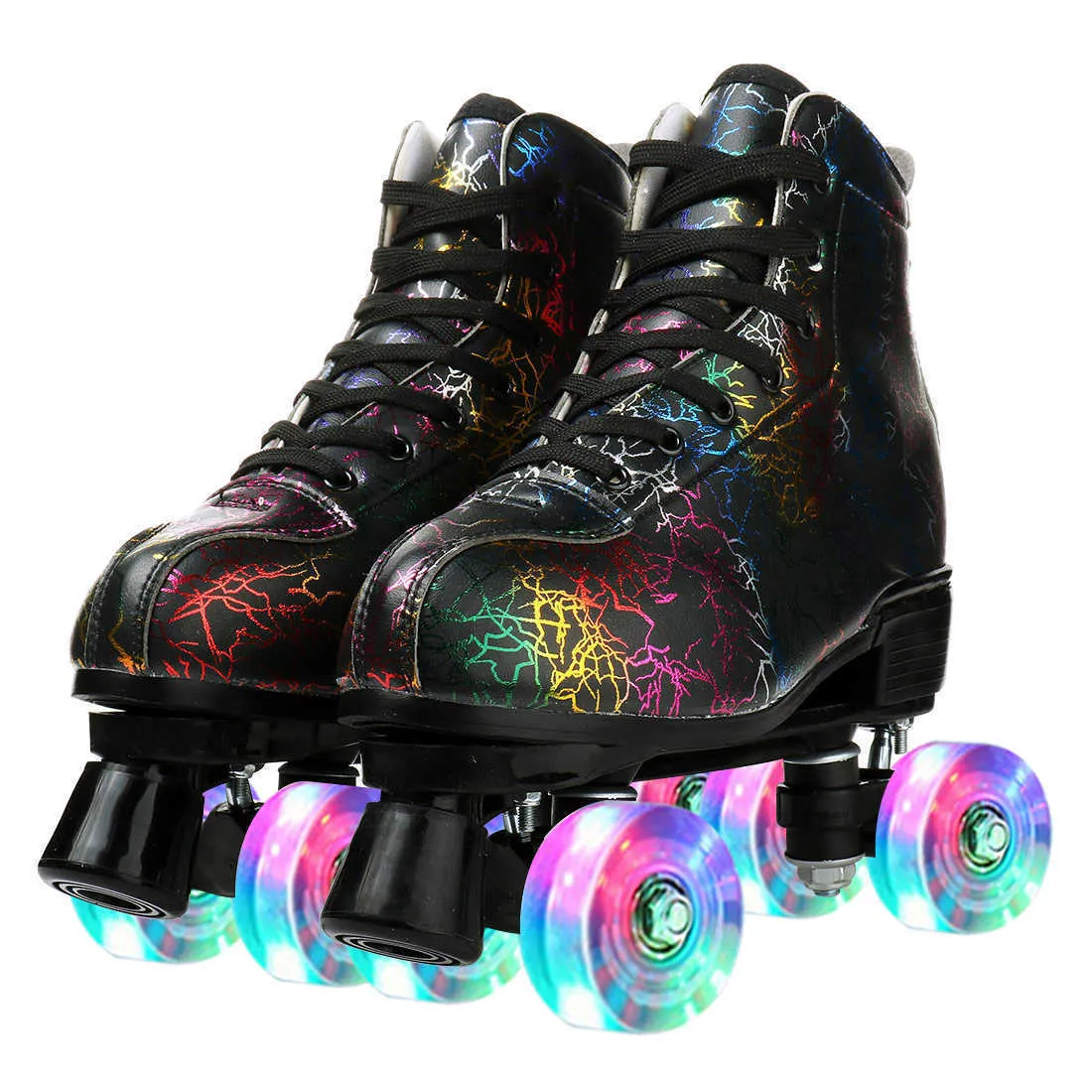 Skridskor 2022 Quad Roller Women Adult Nybörjare utomhus Slidkvalitet Mikrofiber PU-läder ABEC-5 PU 4-hjul Skating Blinkande L221014