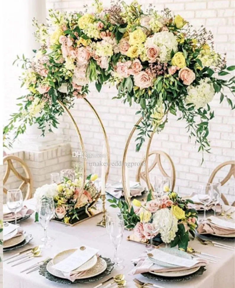 decorazione Fiori ad arco in oro stand fiore in metallo centrotavola in oro per tavolo eventi per feste tavoli arredamento centrotavola per matrimoni navata imak464