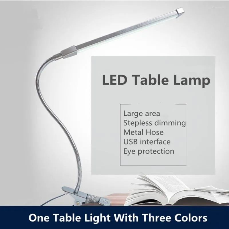 Table Lamps 8W Long Arm LED Desk Read Lamp Office Eye Protection Light USB Powered Foldable Dimmer 10 Levels Clip