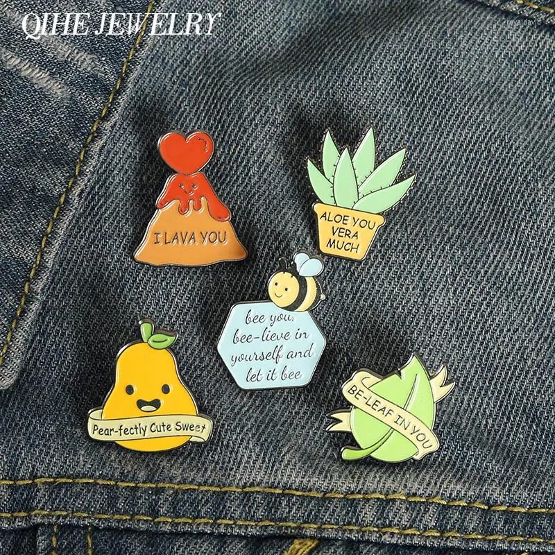 Brooches Pun Enamel Pin Funny Memes Badges Lava Bee Leaf Pear Aloe For Men Women Unisex Jewelry Wholesale Drop