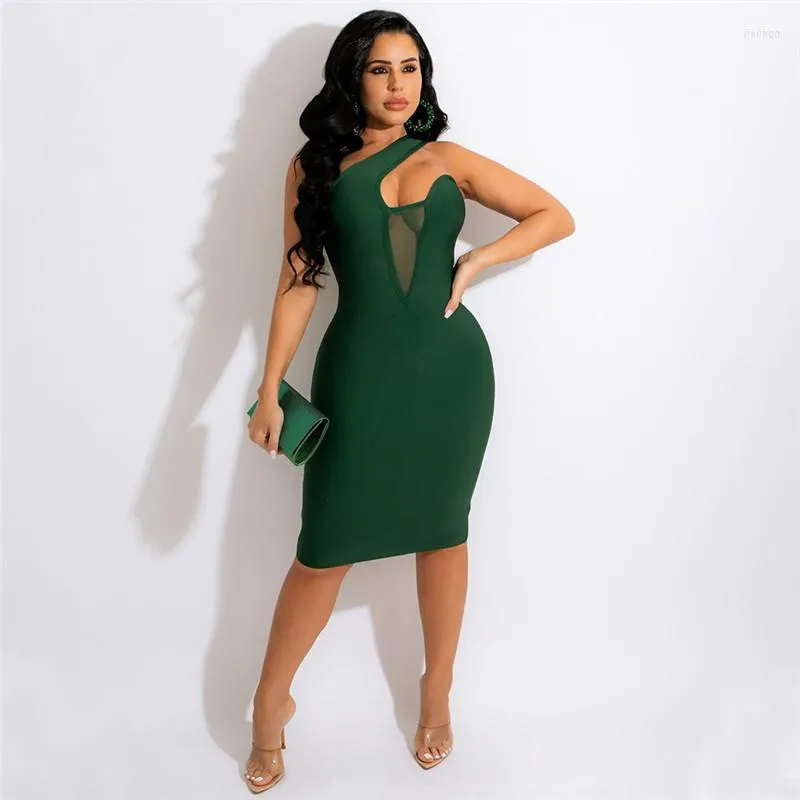 Casual Dresses Sexy Mesh Cut Out Birthday Dress For Women Night Party Off Shoulder Bodycon Club Wear Knee-Length Midi Robe Femme