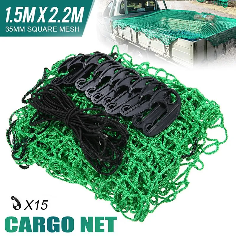 Organizzatore per auto 1.5mx2.2m Rete portaoggetti per bagagli Resistente nylon Cargo Covering Net Rimorchi Ganci pratici Borsa per il trasporto Accessori