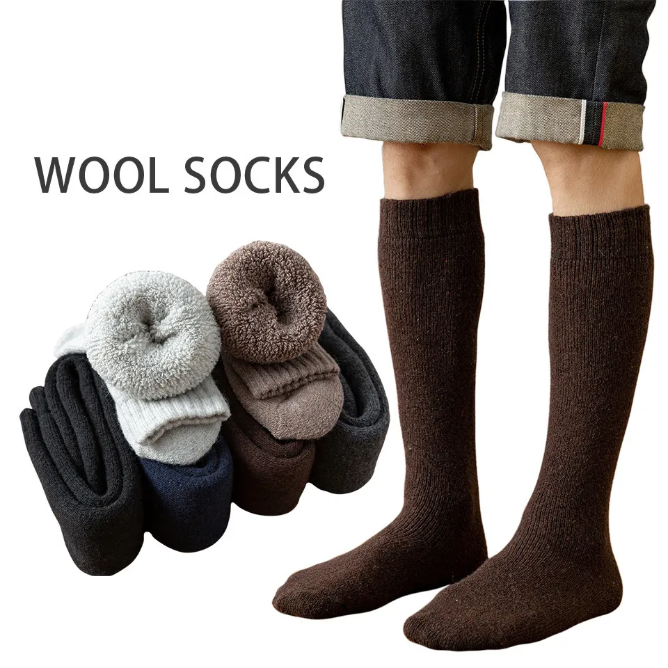 Männer Socken Winter Knie Wolle Lange Dicke Warme Harajuku Retro Kompression Hohe Männliche Socke 3 Paar 221027