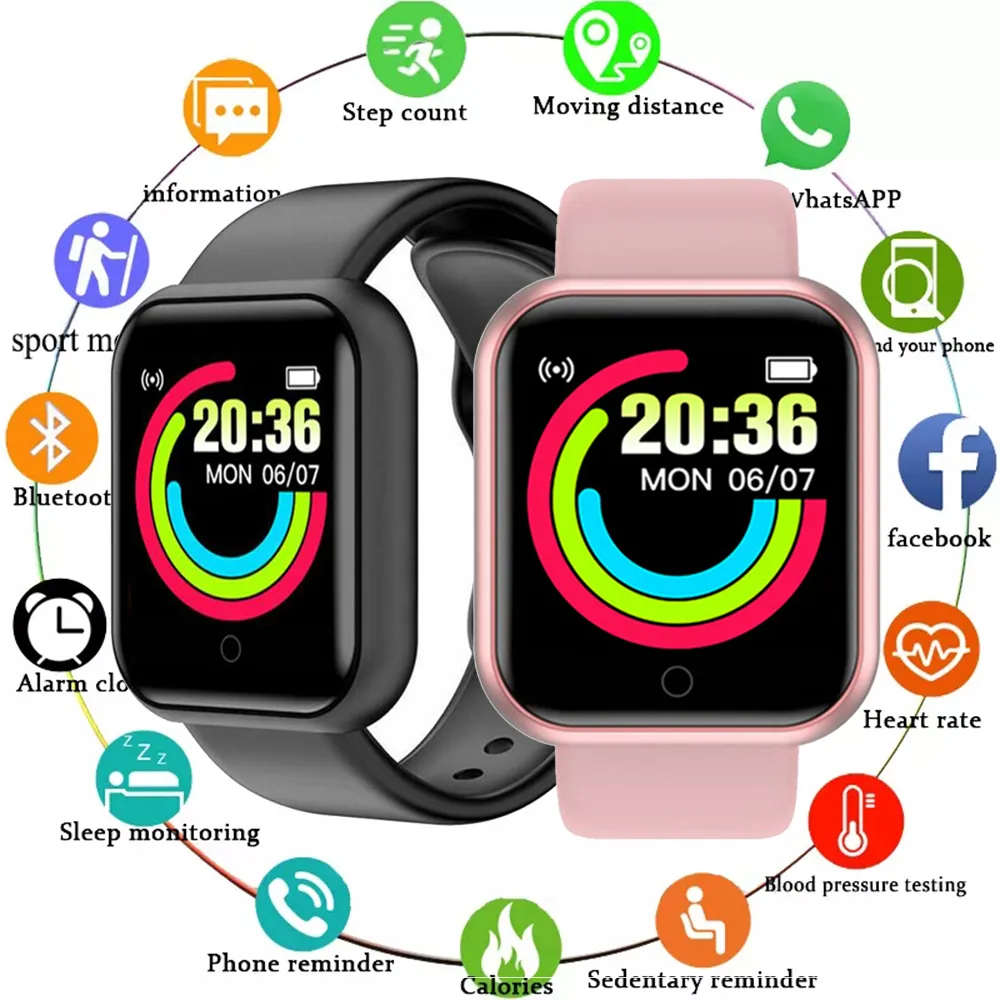 Y68 Smart Watch Smartwatch Bracciale sportivo Fitness Tracker Cardiofrequenzimetro Orologi intelligenti per la pressione sanguigna per uomo Donna