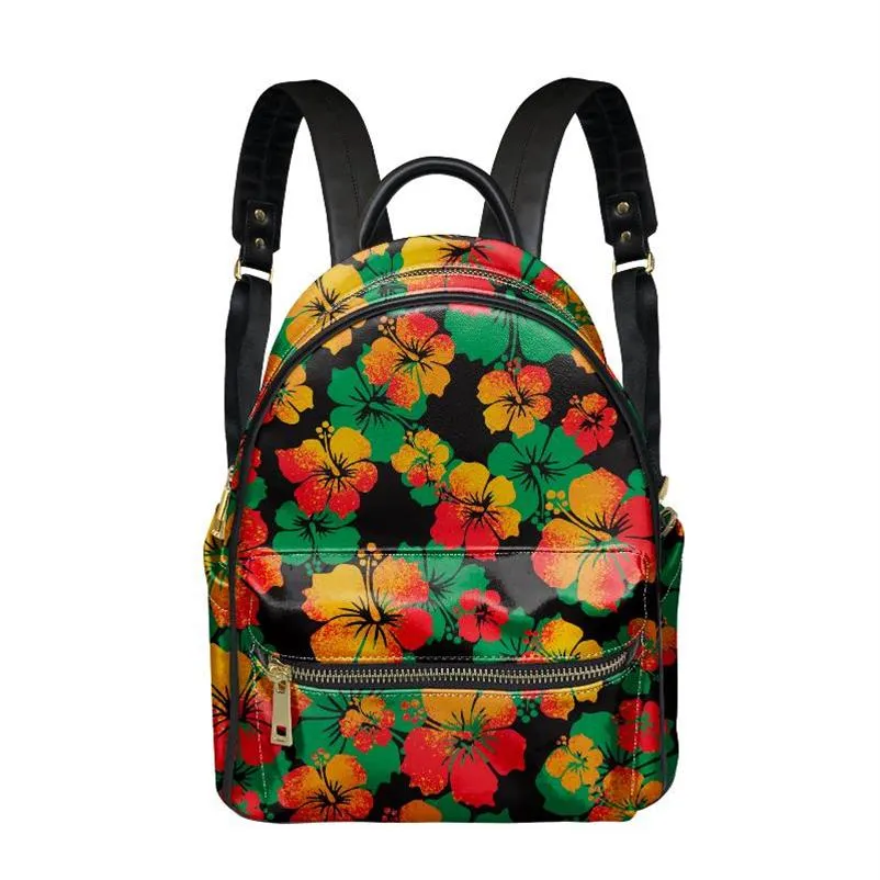 حقيبة الظهر الأزياء الأزياء سيدة مصغرة بولينيزية قبلية هاواي كاملة الزهرة طباعة النساء المخصصات السفر الجلود حقيبة 2875