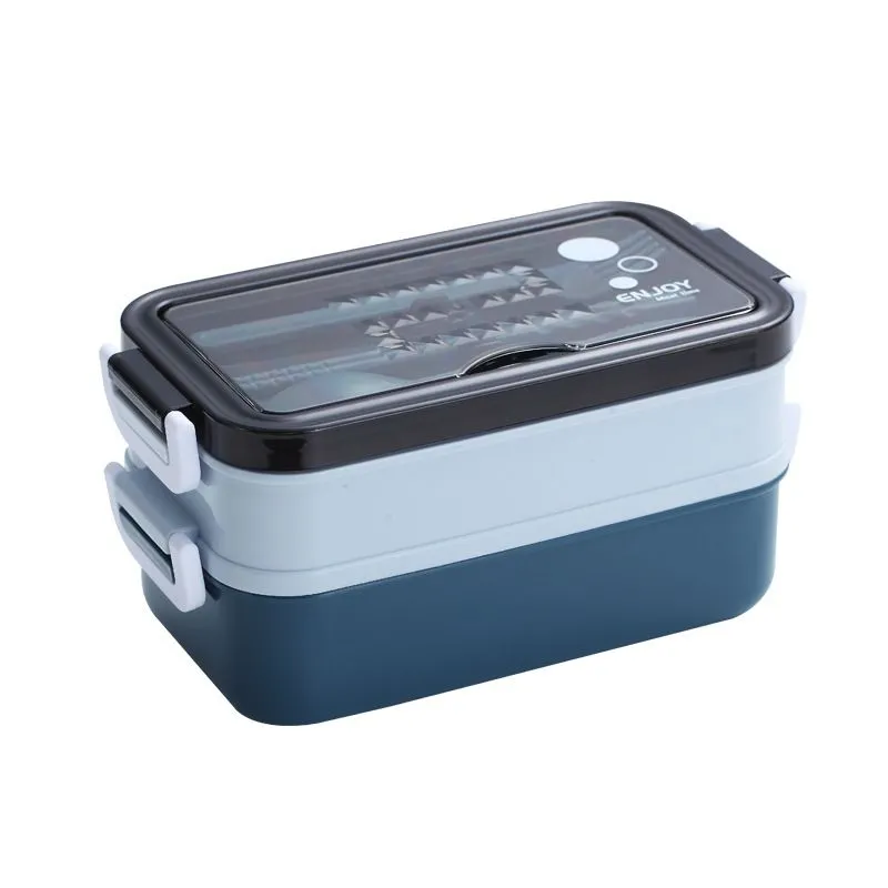 Roestvrijstalen servies lunchbox met soepkom Bento Box voor school Kinderkantoormedewerker 2Layers Microwae verwarming Lunches Container Voedsel opbergdozen RRA