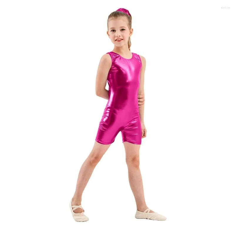 Stage Wear AOYLISEY Kids Tank Biketard Unitard Shiny Metallic Gymnastics Leotard One-piece For Girls Plausiuit Lycra Spandex Unitards