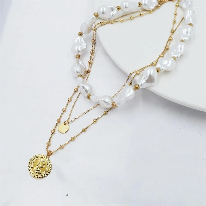 Girocollo punk multistrato collana di perle collare dichiarazione vergine maria moneta pendente gioielli da donna per regalo