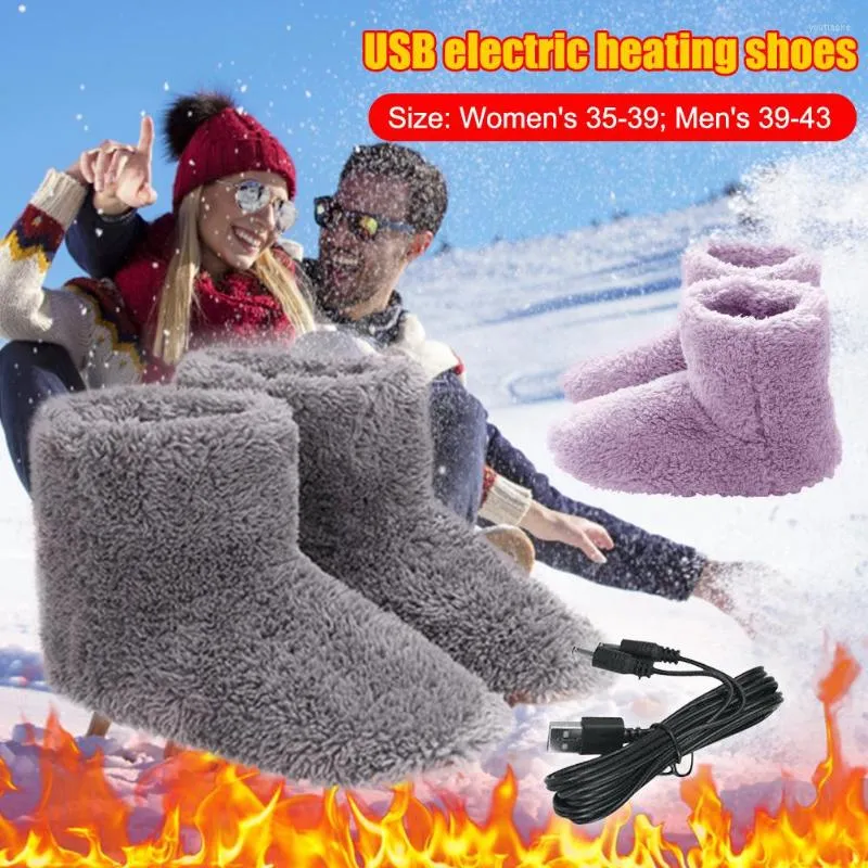 Tapijten Winterpaar Warm USB-verwarming voetschoenen pluche elektrische slippers voet verwarmd wasbaar roze 35-39 grijs 39-43