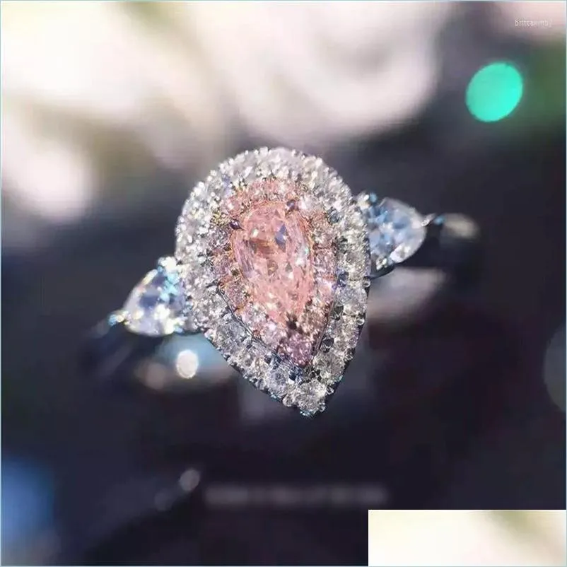 Wedding Rings Wedding Rings Fine Jewelry For Women S925 Stamp Fashion Pink Water Drop Love Engagement Bride Gift Ring Anillo 585Wedd Dhiwf