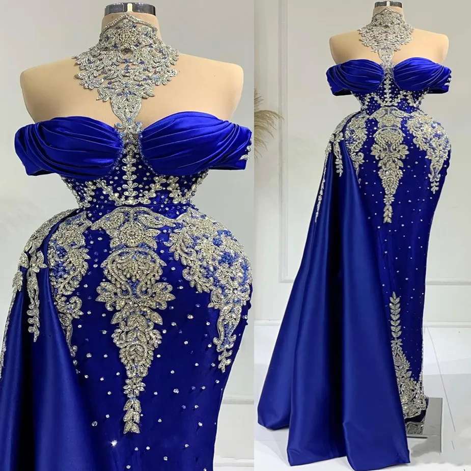 Aso 2022 Arabic Ebi Sheath Luxurious Prom Dresses Lace Beaded Crystals Evening Formal Party Second Reception Birthday Engagement Gowns Dress ZJ212