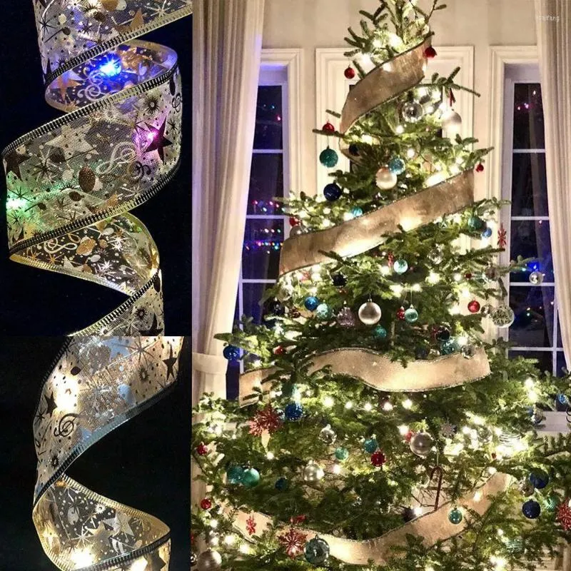 クリスマスの装飾1mの長さのLEDライトフェアリーライトストリングリボンクリスマスツリーオーナメントウォールウィンドウ結婚式の年の家の装飾