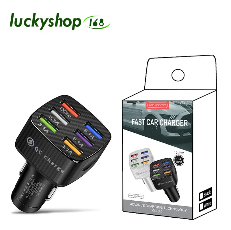 15A 6 portar USB Quick Car Charger för iPhone 13 12 11 Pro Max Mini Fast Charging Adapter för Xiaomi Samsung Tablet iPad