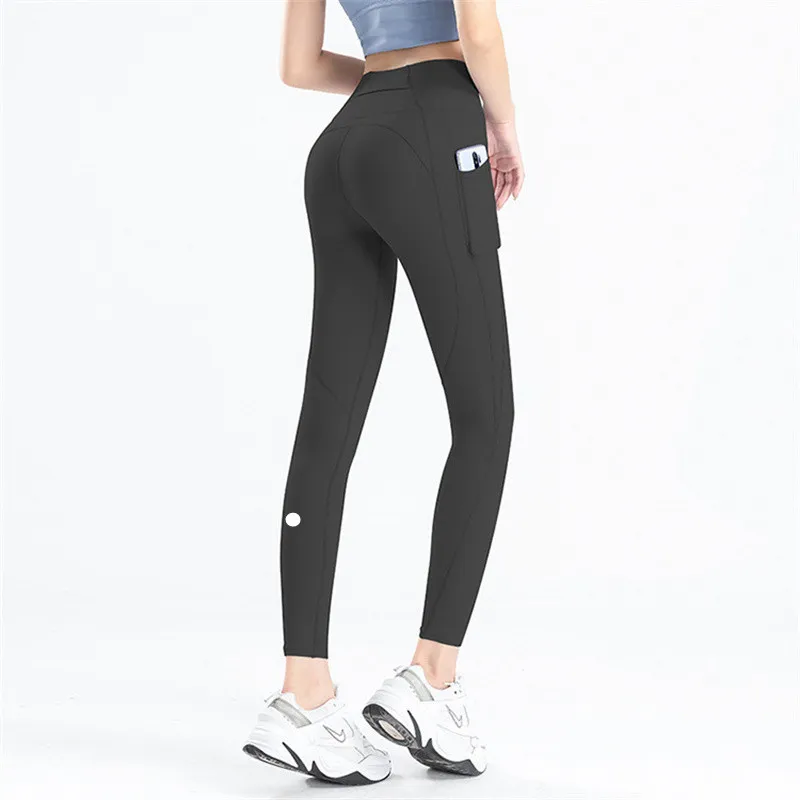 LL Mujeres Yoga Leggings Pantalones Fitness Push Up Ejercicio Correr Con Bolsillo Lateral Gimnasio Sin Costuras Peach Butt Tight Pantalones