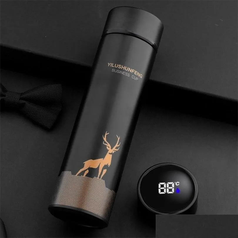 Thermoses 500Ml Smart Thermos Water Bottle Led Digital Temperature Display Stainless Steel Coffee Thermal Mugs Intelligent Cups 2110 Dhlfs