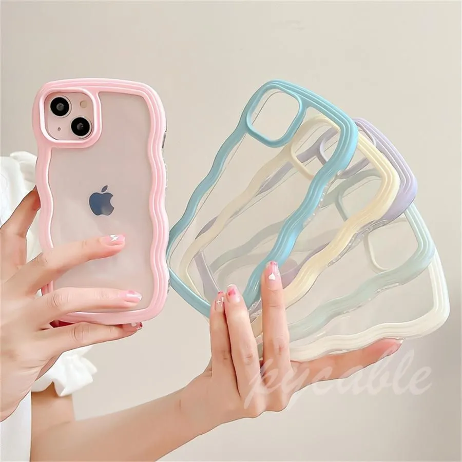 F￶r iPhone -telefonfodral Back Cover Candy Color Wave Border Transparent Soft TPU Fashionable Fresh Silicone 11 Pro Max 12 13 Pro 14Promax 14Plus X XR XS 12 2 In 1