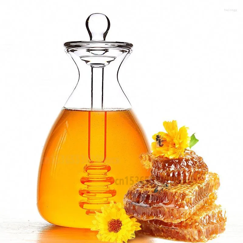 Garrafas de armazenamento jarra de mel de vidro criativo de jarra com tampa de tampa de agitação de armazenamentos domésticos produtos de armazenamentos domésticos