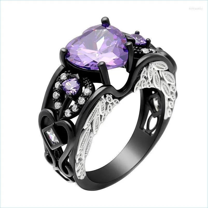 Cluster anneaux de cluster anneaux magnifiques en or noir rempli violet bleu vert rouge rose blanc zircon naissance bijoux bijoux de mariage cz cz dhqp7