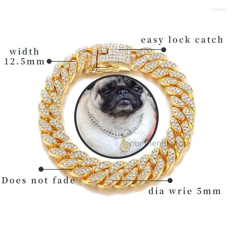 Dog Collars Luxury Designer Collar Bracelet Bling Diamond Necklaceキューバゴールドチェーン