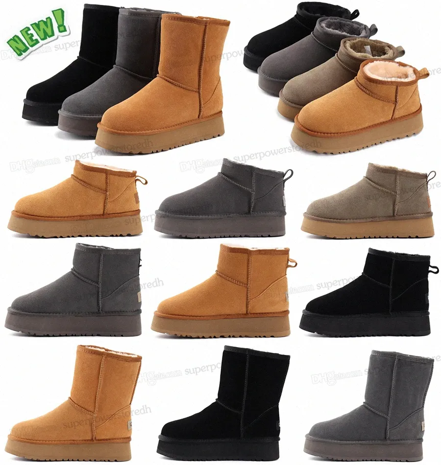 Klassieke mini-platformlaarzen Ontwerper Dames Heren Snowboots Echt leer Dikke bodem Bruine slip-on Australië Australische laarsjes uggity Winter uggs Bottes wgg