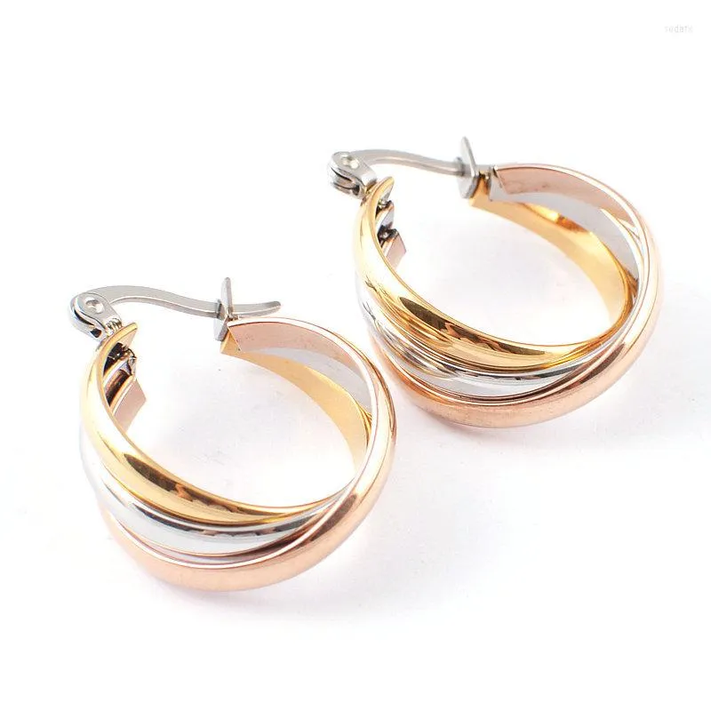 Brincos de argola Moda de aço inoxidável feminino Multilayers de três cores douradas círculos huggie brincos jóias