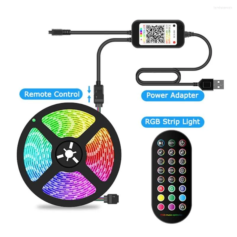 Şeritler 5m LED Işıklar Bluetooth ile 24 Anahtar Iuces RGB SMD SMD Esnek TV Müzik Ritim Işık Kemer Set Mutfak Kapalı DIY