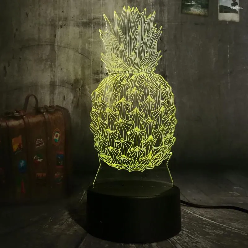 Luci notturne Novità 3D Ananas Ananas LED Luce 7 Cambia colore Home Room Decor Bambino Bambini Bambino che dorme Lampada da scrivania Lampade da festival