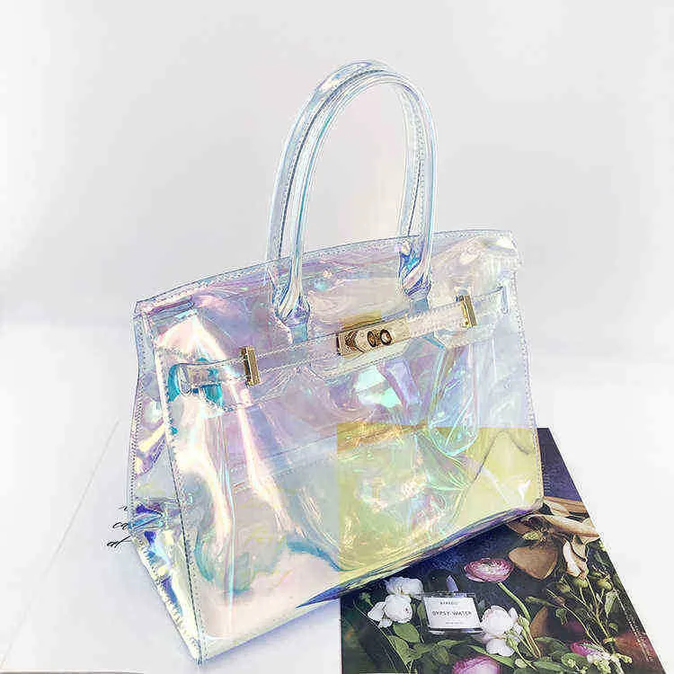 Sacs fourre-tout rue gelée sac Transparent Laser Mirage sac de plage Pvc Portable une épaule à cheval sacs pour femmes 220514