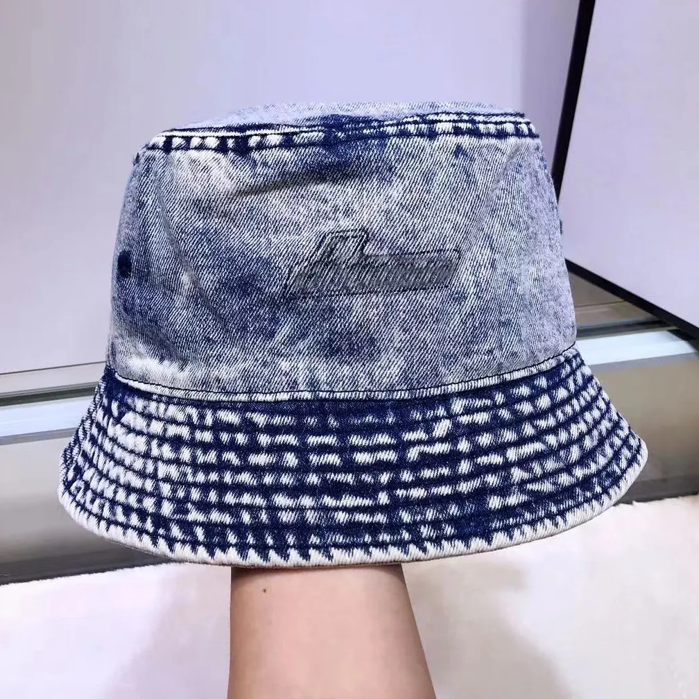 Vintage tvättad denim hink hatt kort grim resor solhatt sommarfestival unisex288p