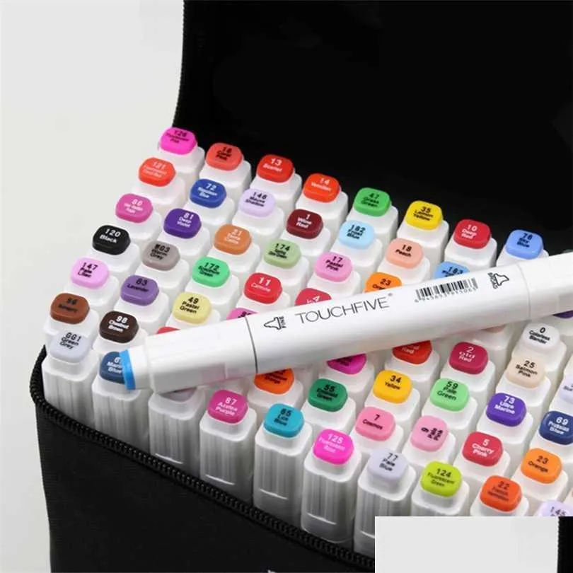 Marcadores 30406080Colors Marcadores de arte de cabe￧a dupla Pen Pen oleosa esbo￧o alco￳lica Supplimentos de escova para mang￡ de anima￧￣o D 211104 Drop dell Dhwzn