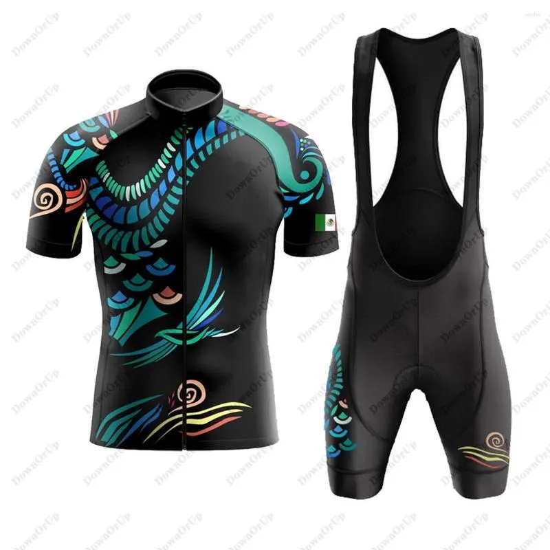 Racing Sets MEXICO Men's Cycling Jersey Set Bib Shorts 9D Gel Breathable Pad Man Suit Mountain Bike Hombre