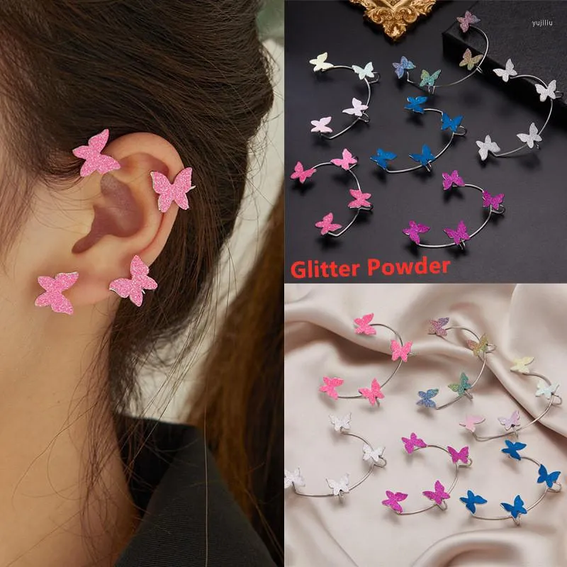 Backs Earrings Glitter Powder Gold Plated Metal Ear Bone Clip Fashion Colorful Exquisite Sparkling Butterfly Cuff