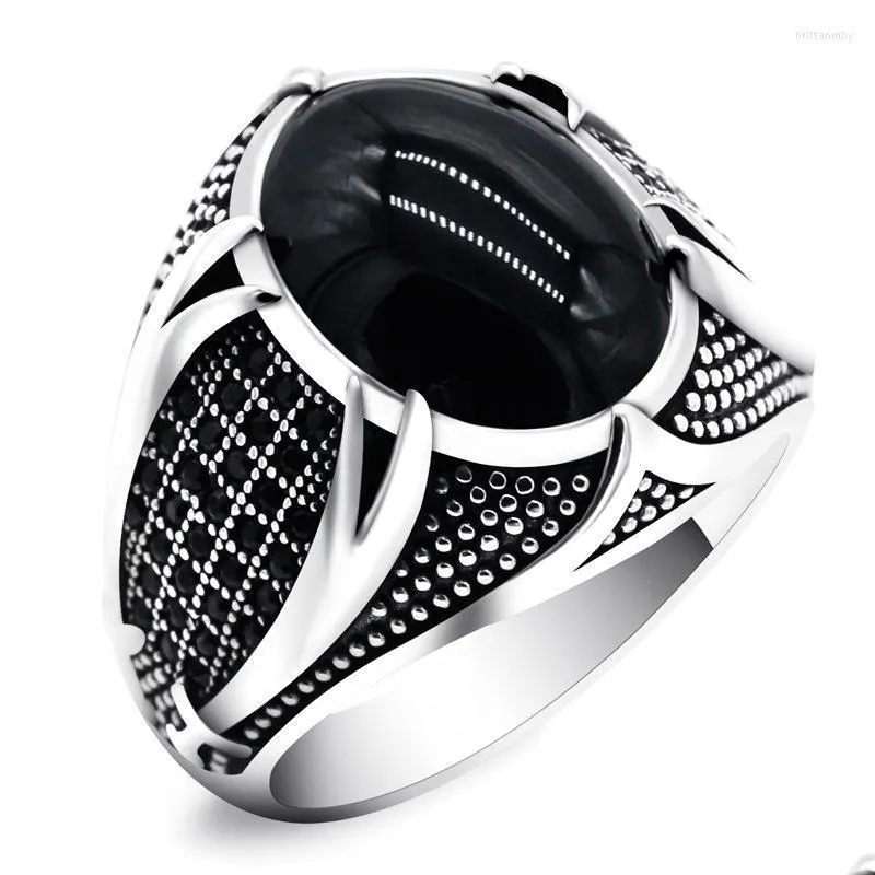 Anéis de casamento Anéis de casamento vintage artesanal islâmico para homens moda antiga incrustada zircão preto punk religioso muçulmano anel jóiasw dhnlq