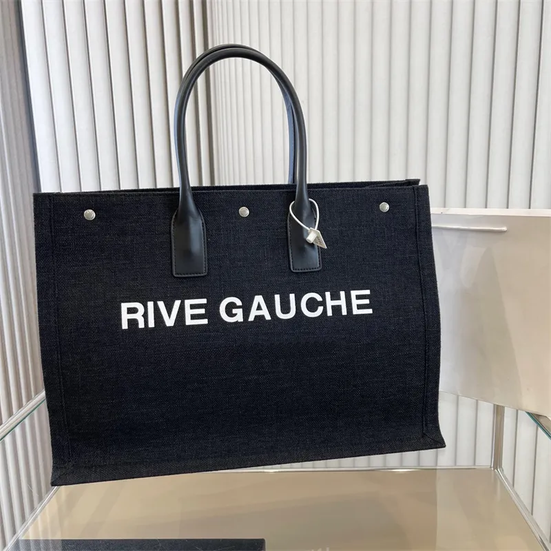 Moda Lady Tote Bags Bolsa de luxo Rive Rive Gauche Linen couro de alta qualidade Bolsa de praia Men