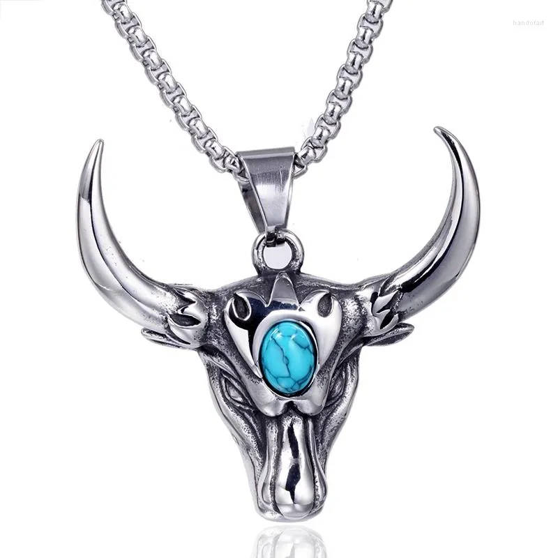 Naszyjniki wisiorek Trendy Bull's Head Vintage Titanium Steel Naszyjnik Rock Horn Punk Hip Hop Osobowość Biżuteria modowa